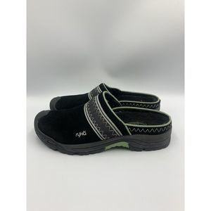 RYKA Nitracel Womens Sz 6.5 Black Suede Embroider Clog Mule Slip On Clog
